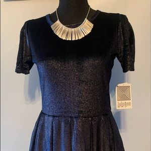 LulaRoe Elegant Amelia Metallic Silver & Navy